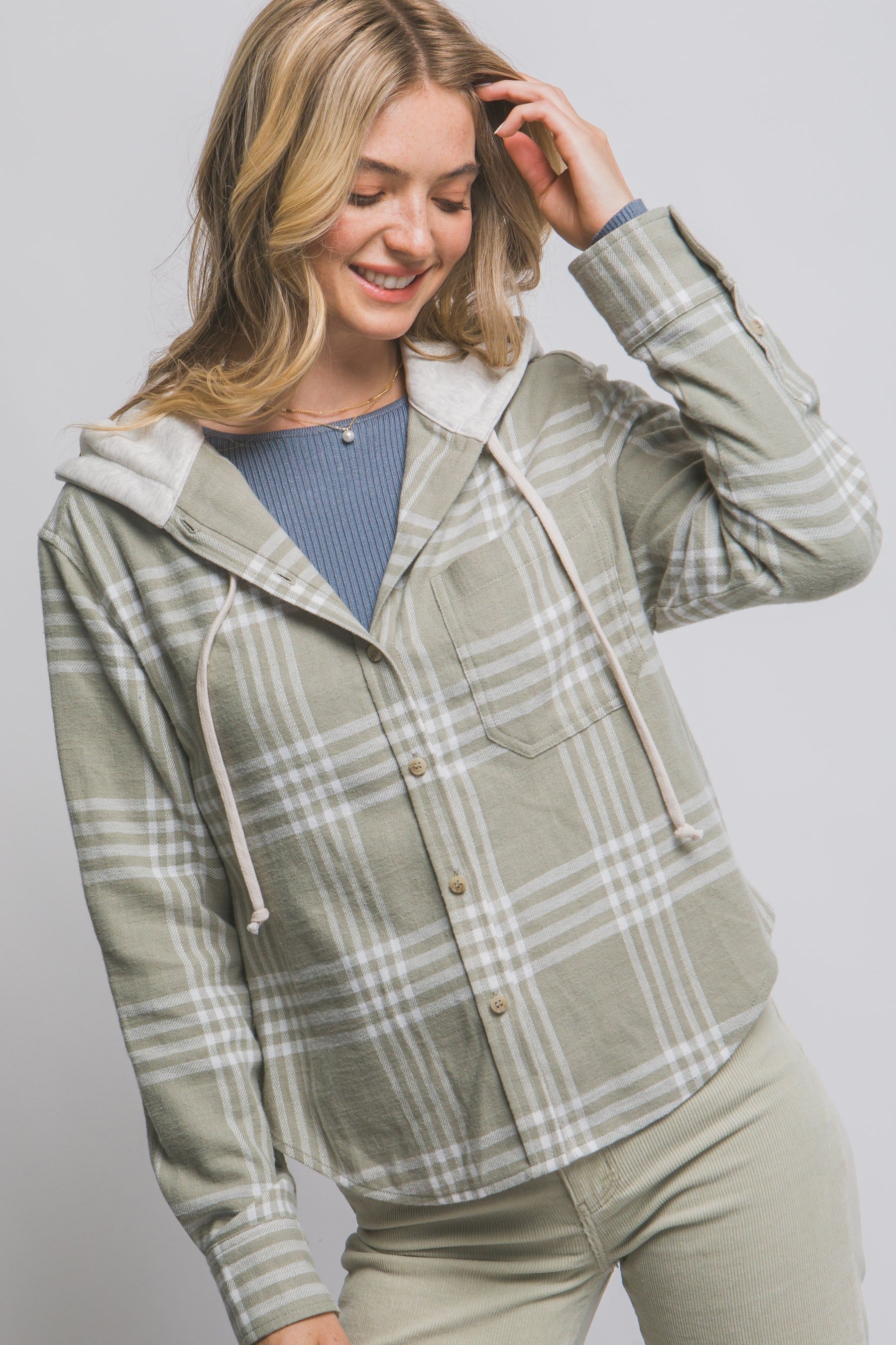 #111 Plaid Button Down Hoodie