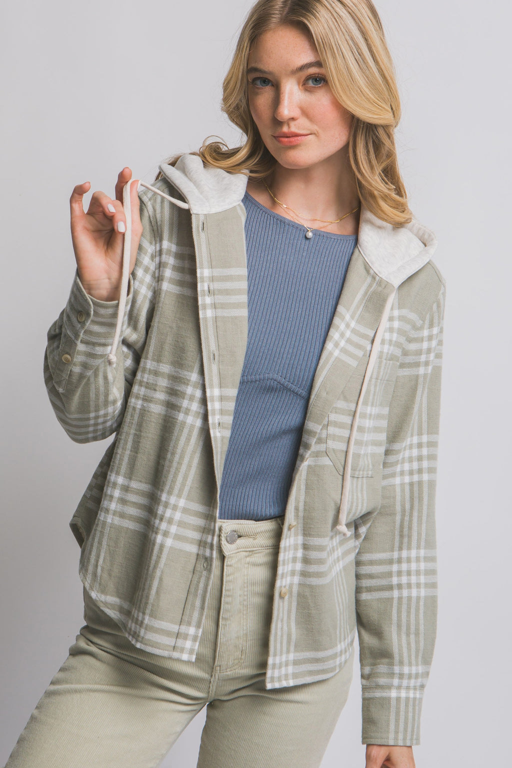 #111 Plaid Button Down Hoodie