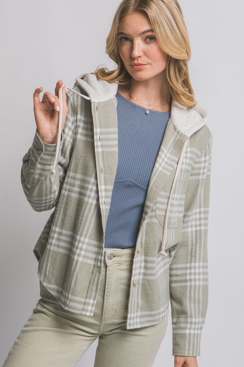 #111 Plaid Button Down Hoodie